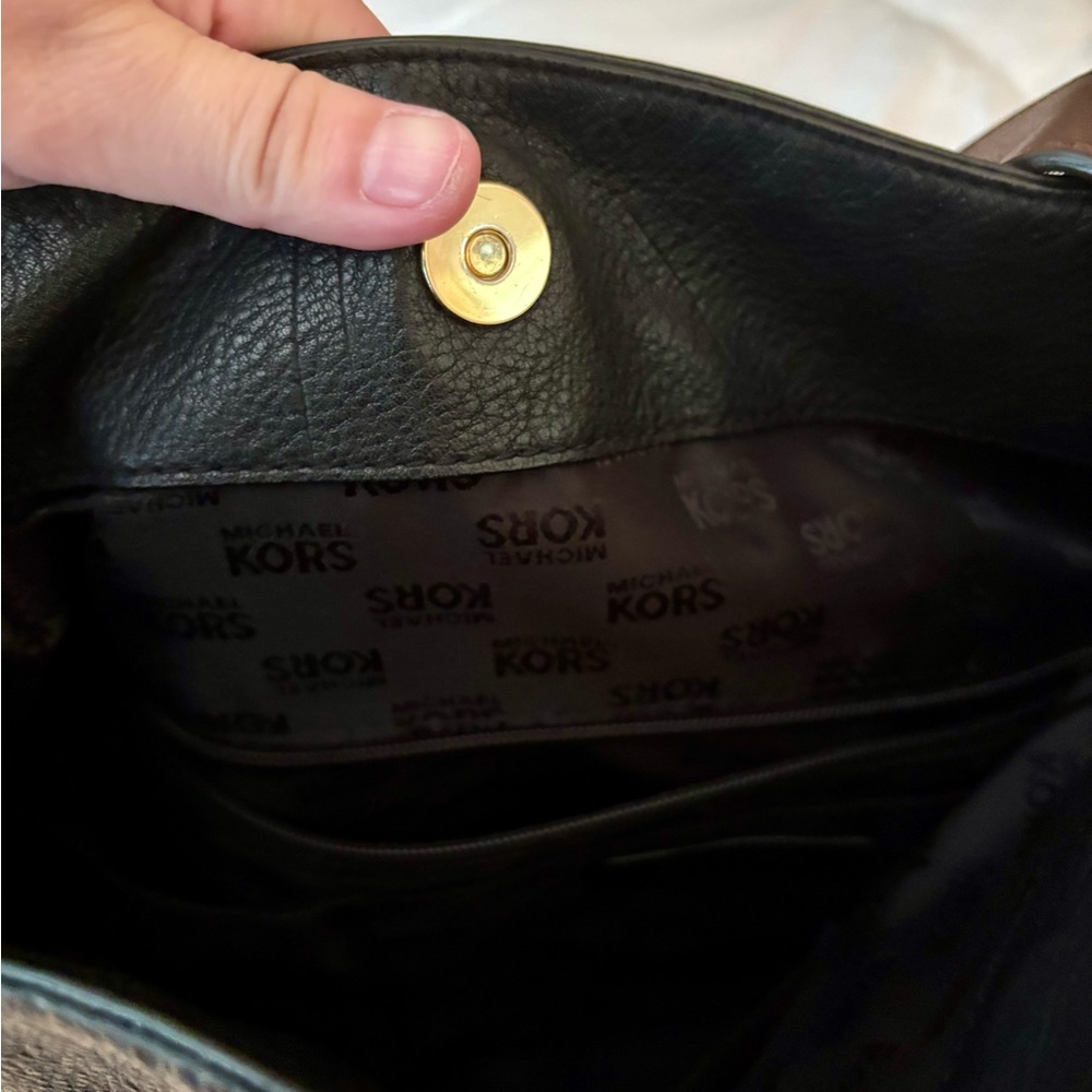 Michael Kors Black Leather Tote with Gold Accents